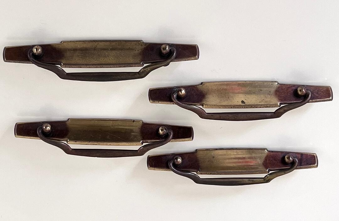 (4) Mid-Century Dresser Drawer Drop Handle Pulls 7″ Long / 4.5″ Screw To Screw