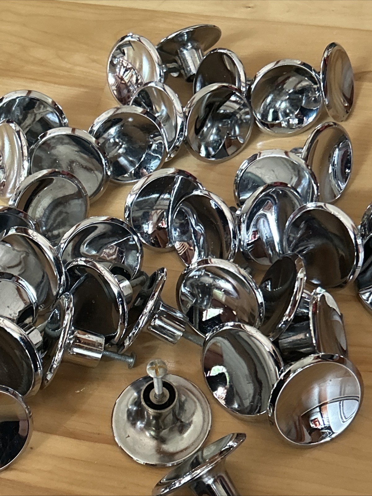 42 Vintage 1960s AJAX Chrome Beveled Concave 2″ Round MCM Pull Knobs