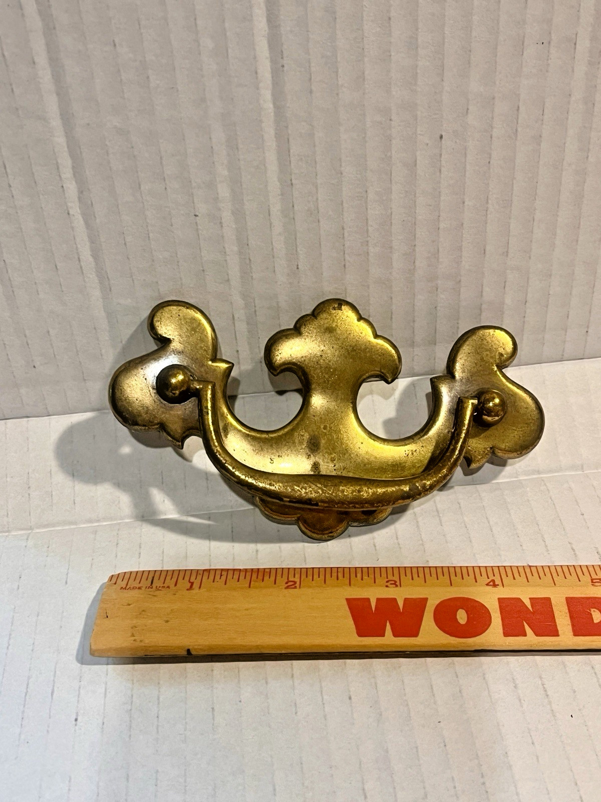 Vintage French Style Drawer Pull, Antique Brass, no screws