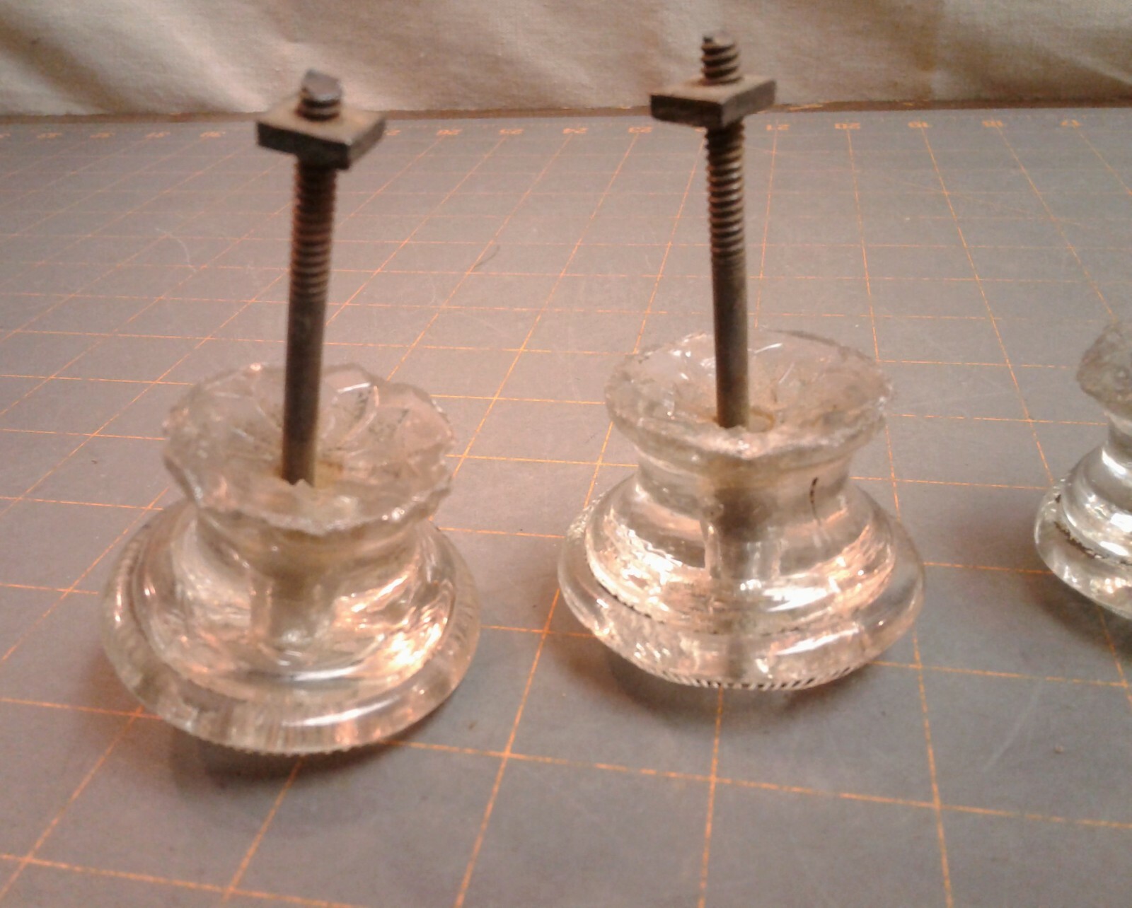 Set of 4 Antique Pressed Glass Chest of Drawer Pulls 1820s Era