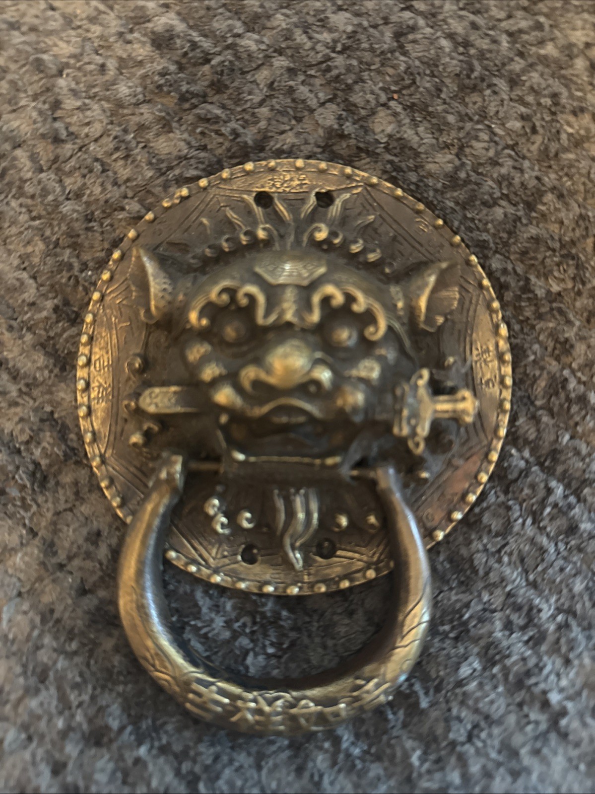 Chinese Foo Dog Lion Head Ring Pull 4” Brass Furniture Hardware Cabinet Chest