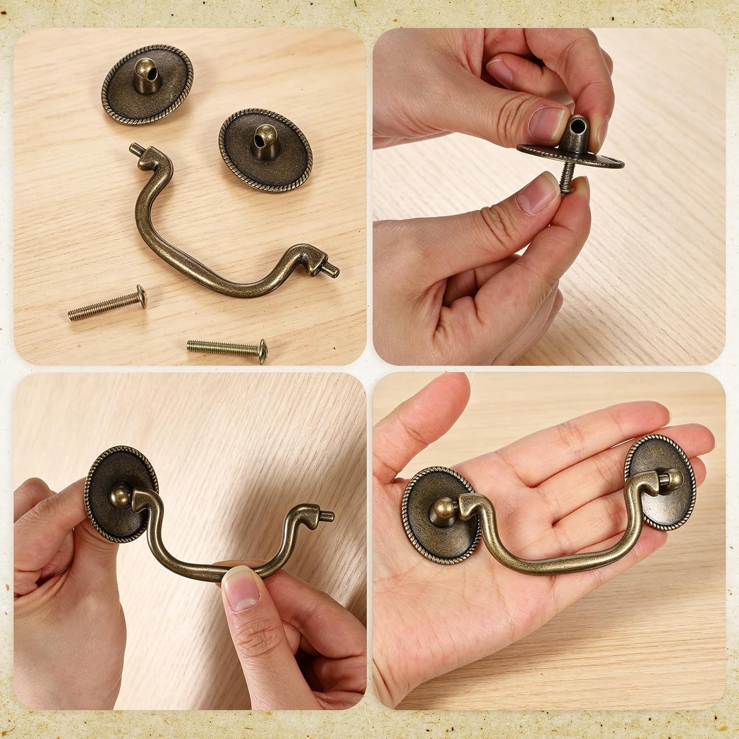 4Pcs Antique Bronze Drop Bail Handles Vintage Dresser Cabinet Drawer Pulls 3.3″