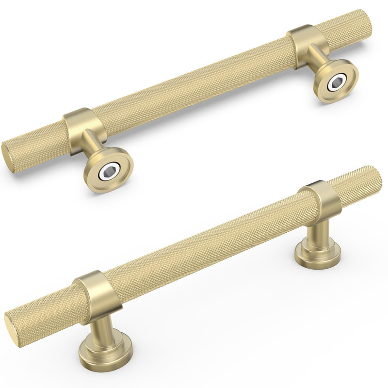 Komotia 10 Pack 3-3/4 Inch Cabinet Pulls Knurled Brushed Gold Kitchen Cabinet