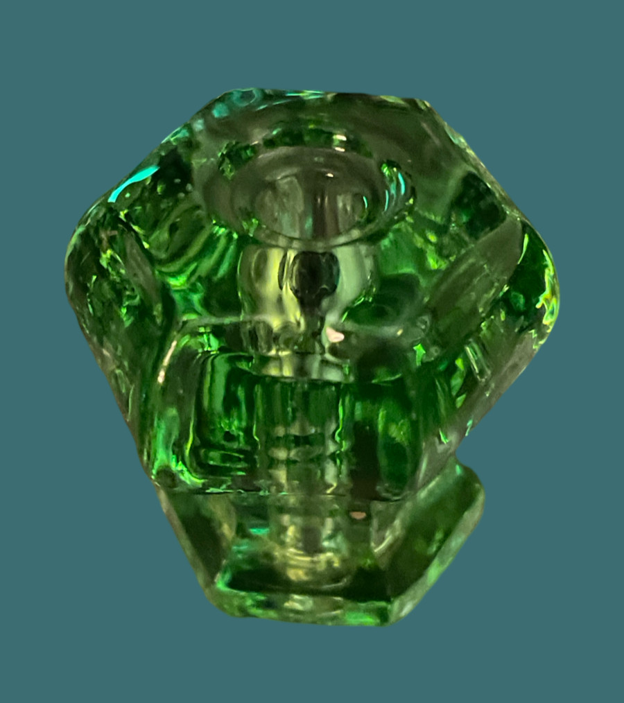 6 Vtg Clear Glass 6-Sided Cabinet Drawer Knobs, Small Hex Top + 2 Sm (1 Green)