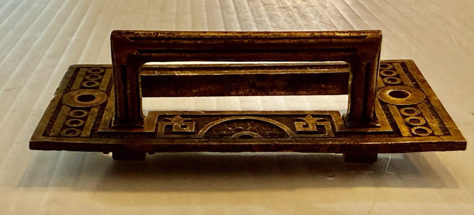 Antique 1890s Eastlake Solid Brass Pocket Door Pull Recessed Handle No Backplate
