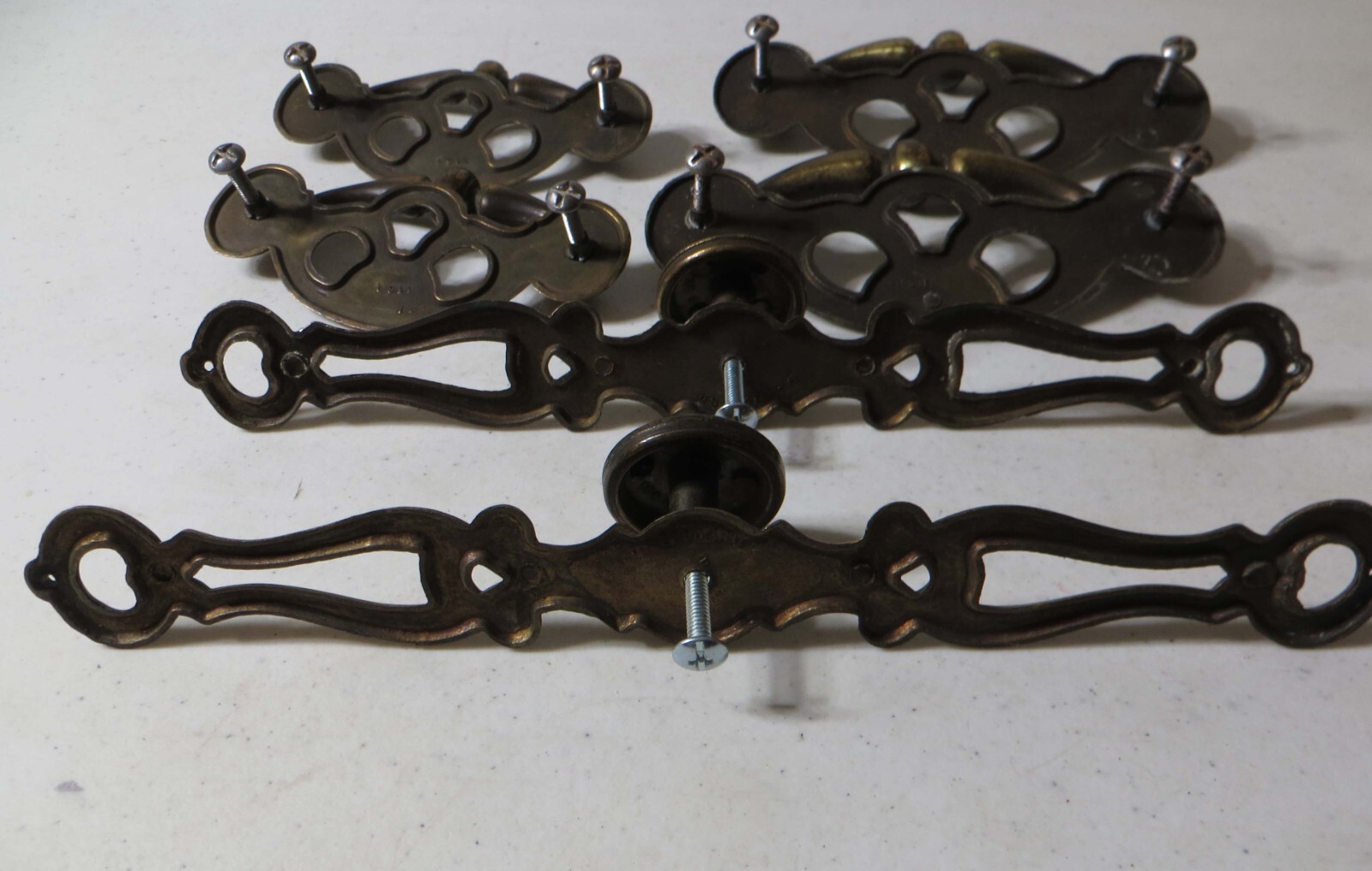 Vintage Drawer Pull Lot Zinc with Light Brushed Brass Plating