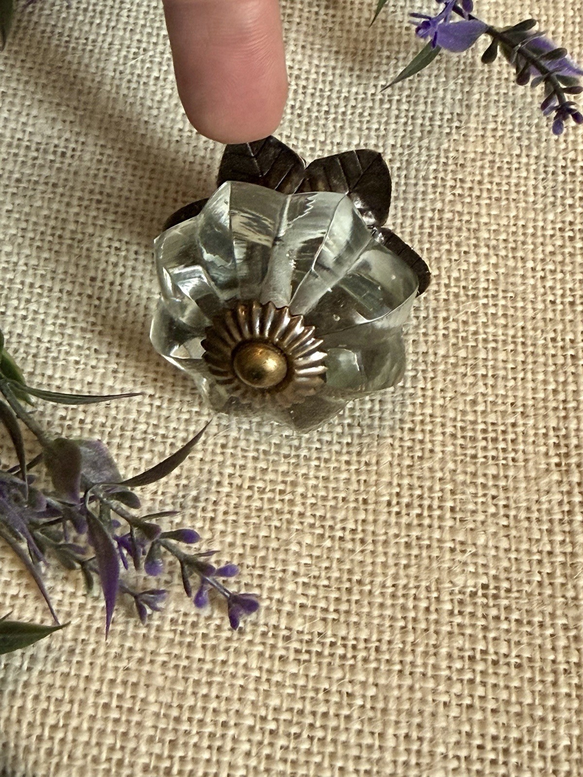 Antique Vintage Style Flower Clear Glass Cabinet Knobs Drawer Pulls Depression