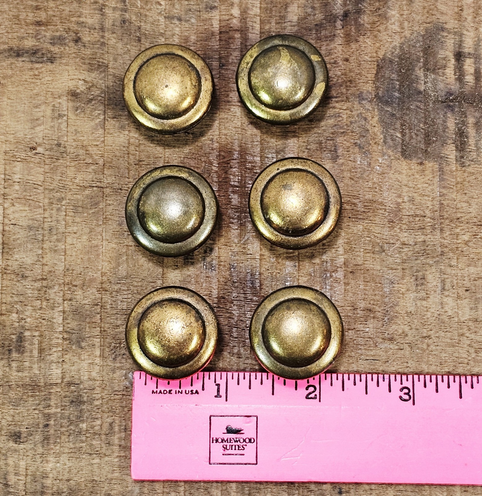 Antique Drawer Pulls Knobs Lot of 6 1.0″ Wide Antique Gold 1/2″ Tall 1920s