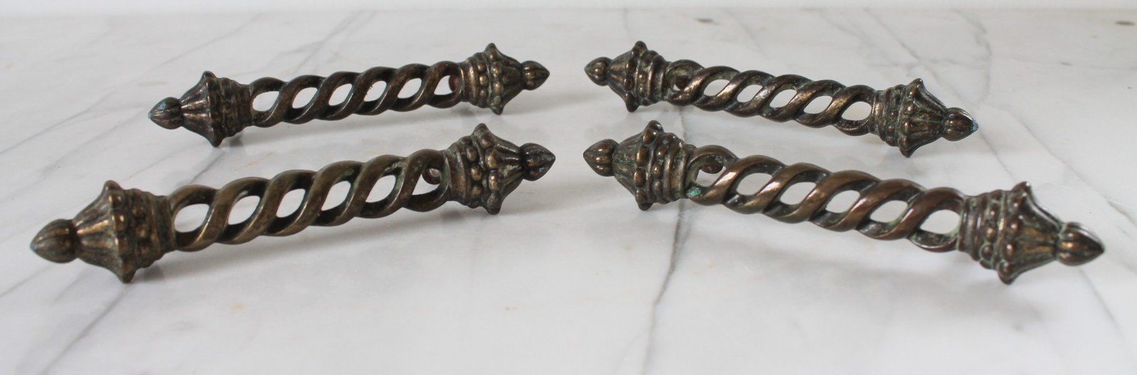 Vintage KBC Neo Classical Twist Brass Drawer Pulls – Set of Four 6″