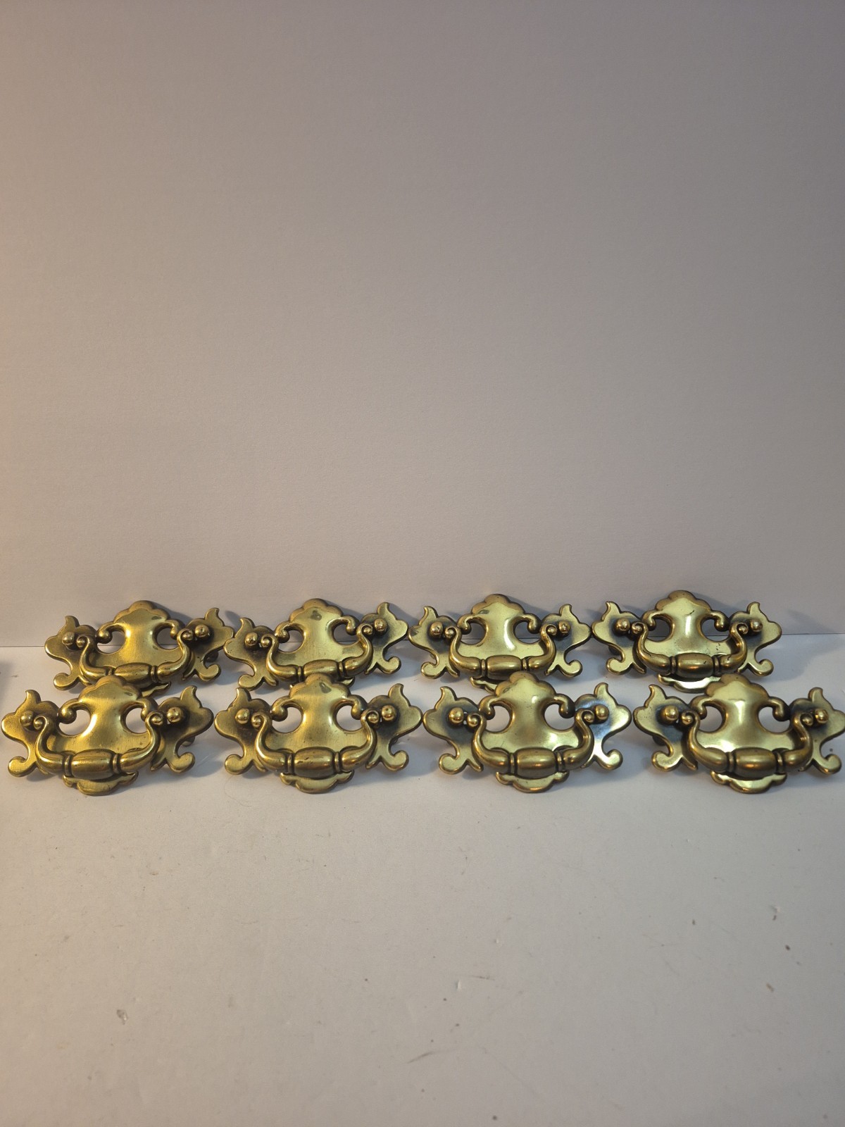 Vintage Brass Chippendale Batwing Drop Swinging Bail Drawer Pulls Lot Of 8