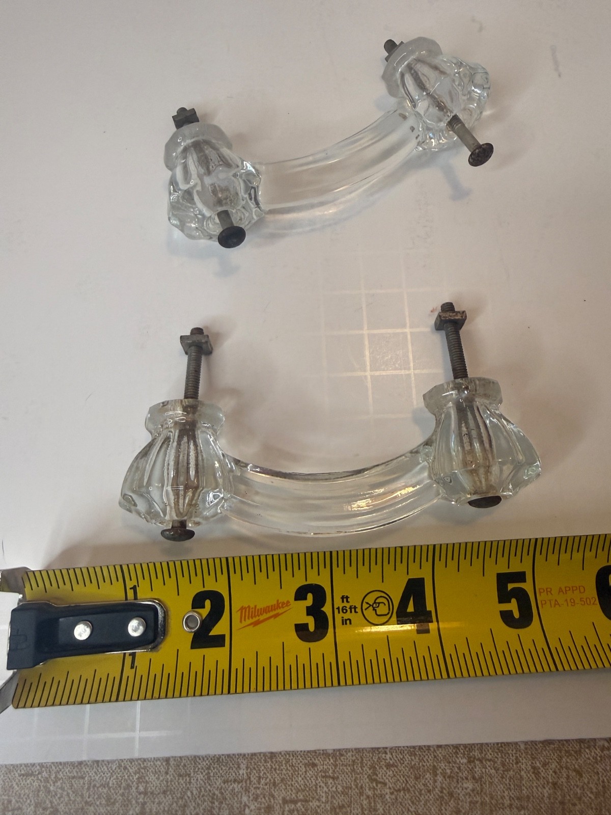 Antique /Vintage Pair Of Clear Glass Hexagon 4″ Drawer Pulls