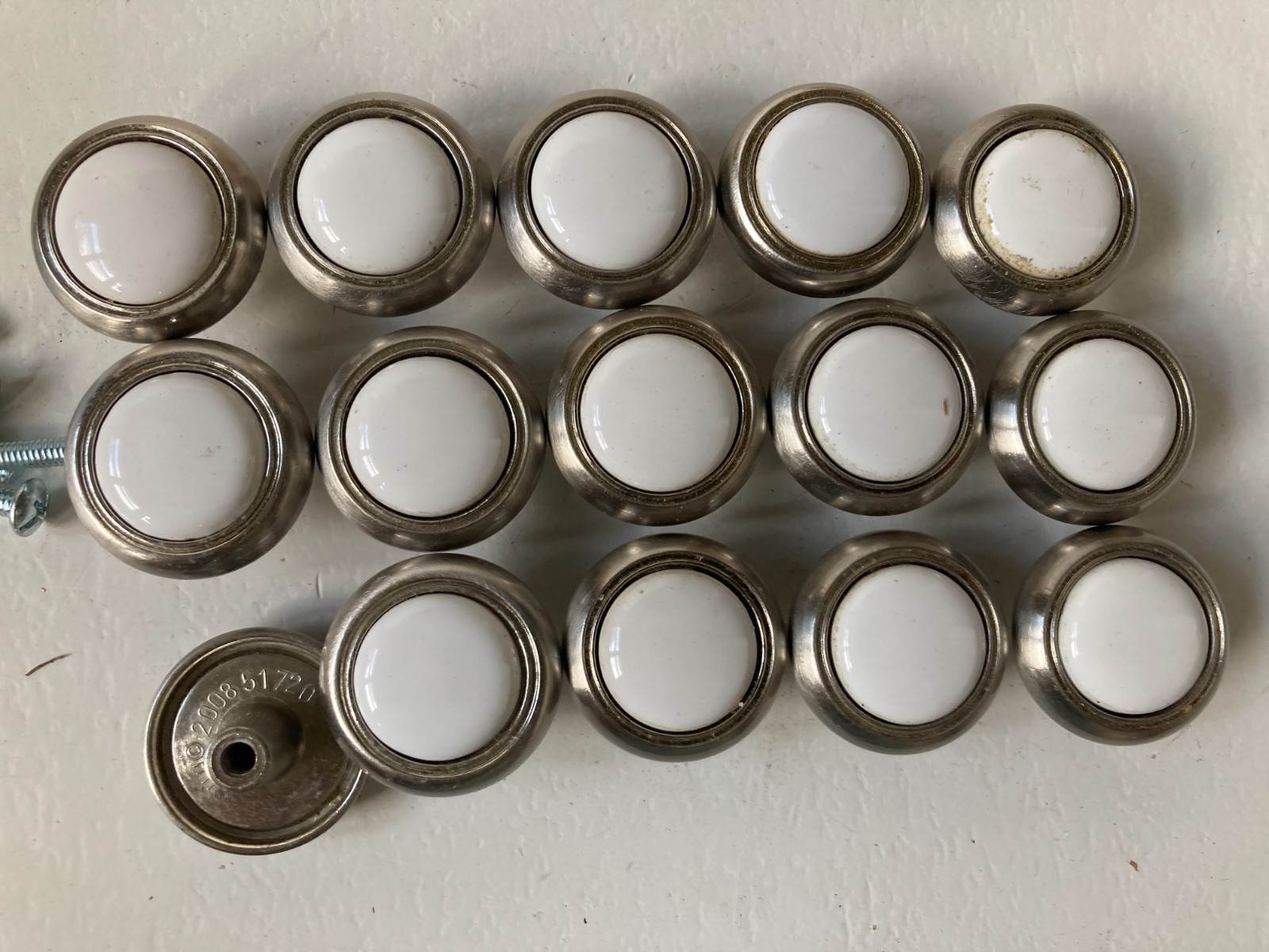 1-1/4 inch Brushed Nickle w/ White Porcelain Inserts Lot of 15 NHG © 200851720