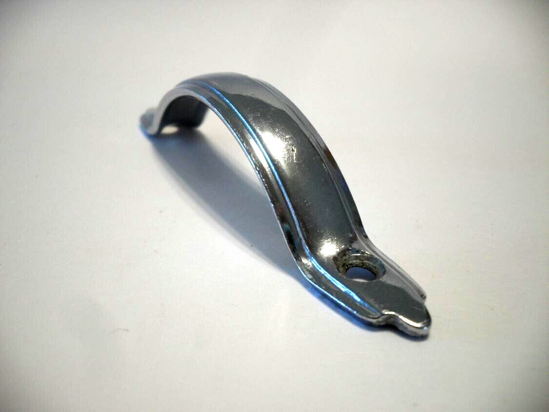 Vintage Chrome Drawer Strap Pull Cabinet Door Handle Raised Face Pointed Ends