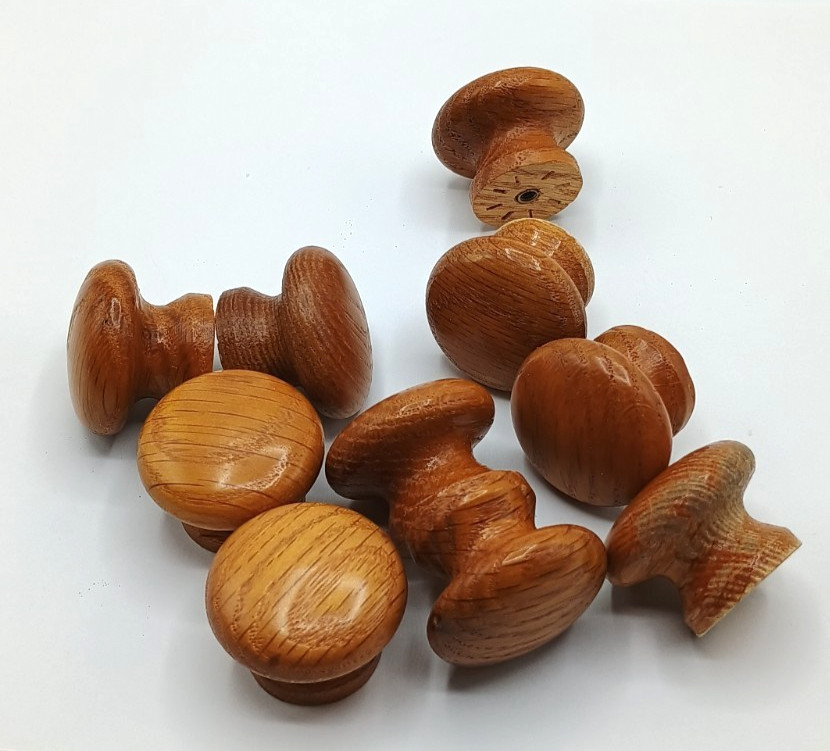 Lot Of 10 Vintage Mushroom Oak Wooden 1″ Knob Pulls Drawer Dresser Knobs