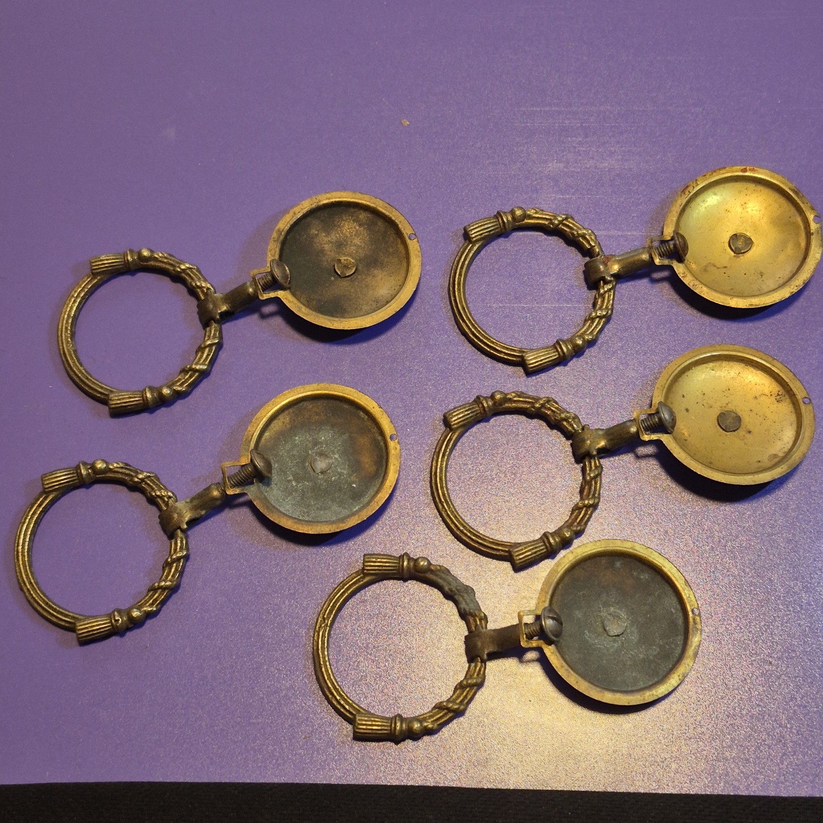 Set Of 5 Keeler Brass Company ? KBC Brass Drawer Cabinet Drop Ring Pulls CB09