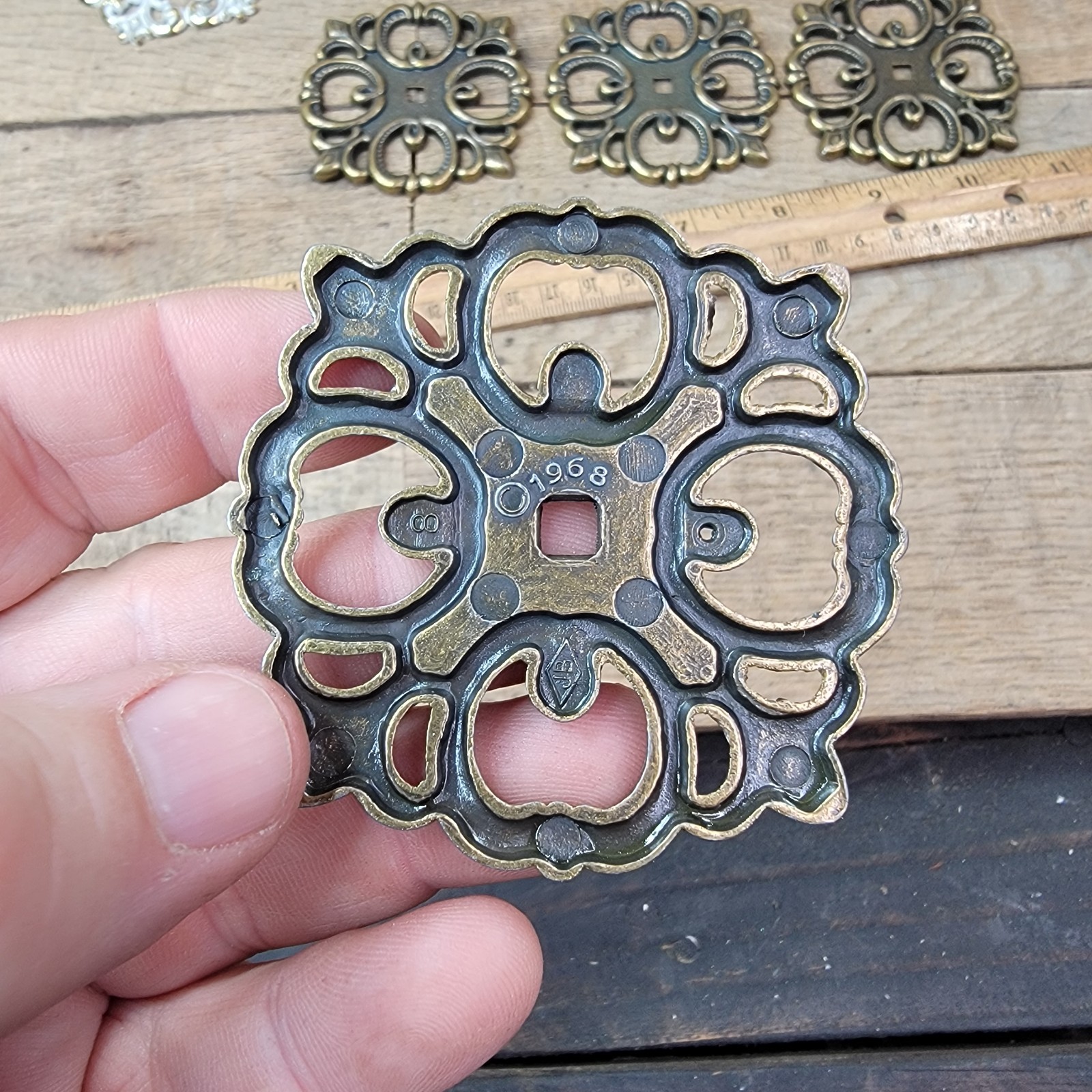 Lot 8 Vintage Drawer Backplates French Provincial White Brass Hardware