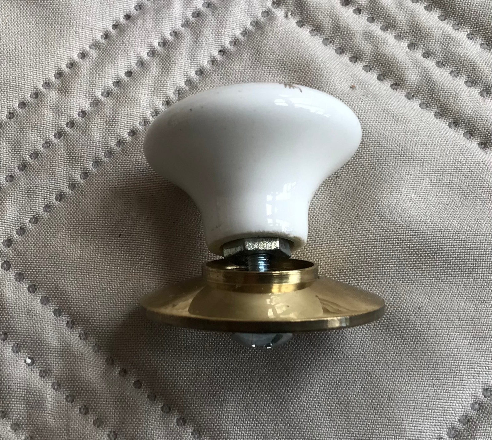 Floral White Porcelain Drawer Pull and Back Plate New Old Stock