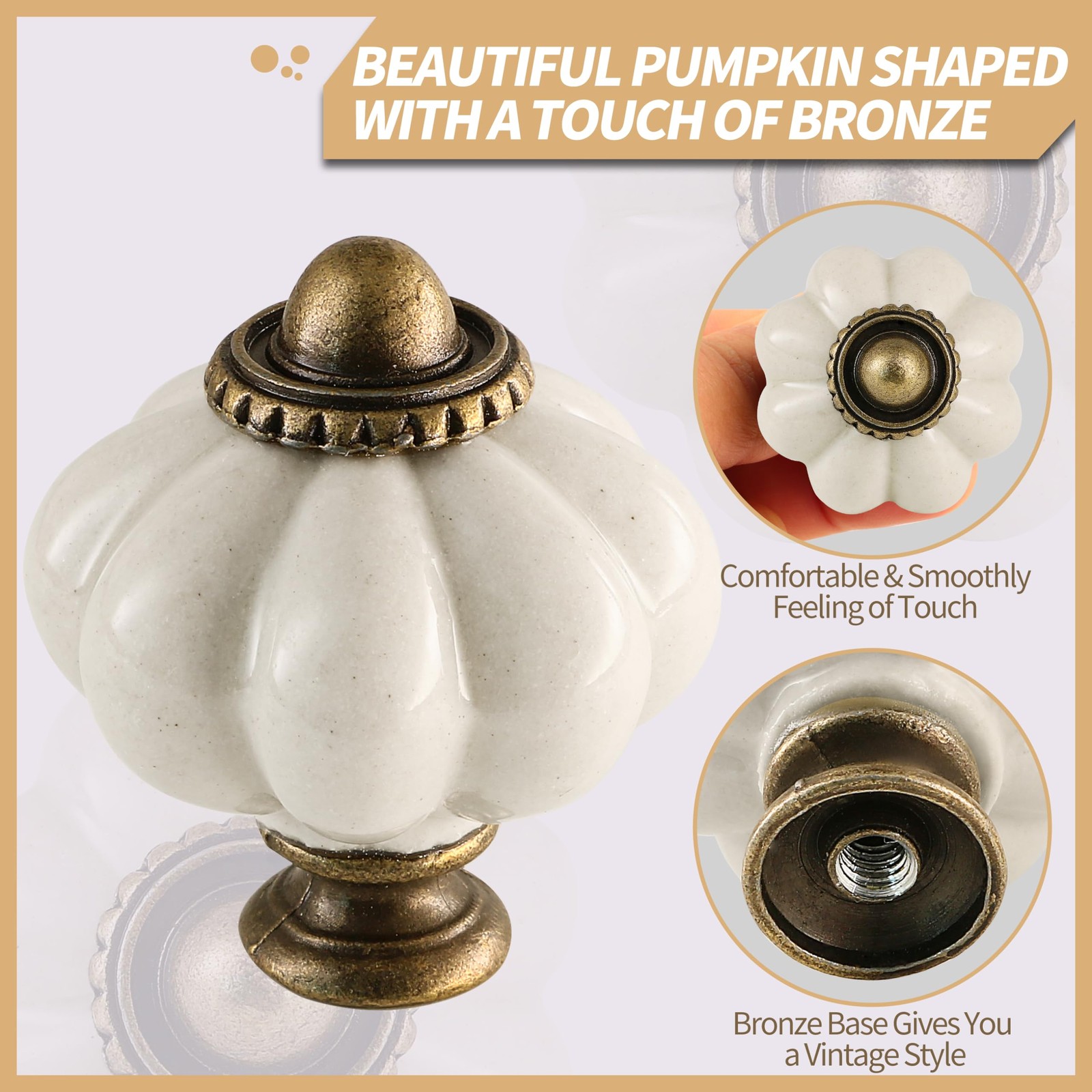 Zernmiarder Antique White Pumpkin Knobs 6 Pack 1-3/8 Inch,
