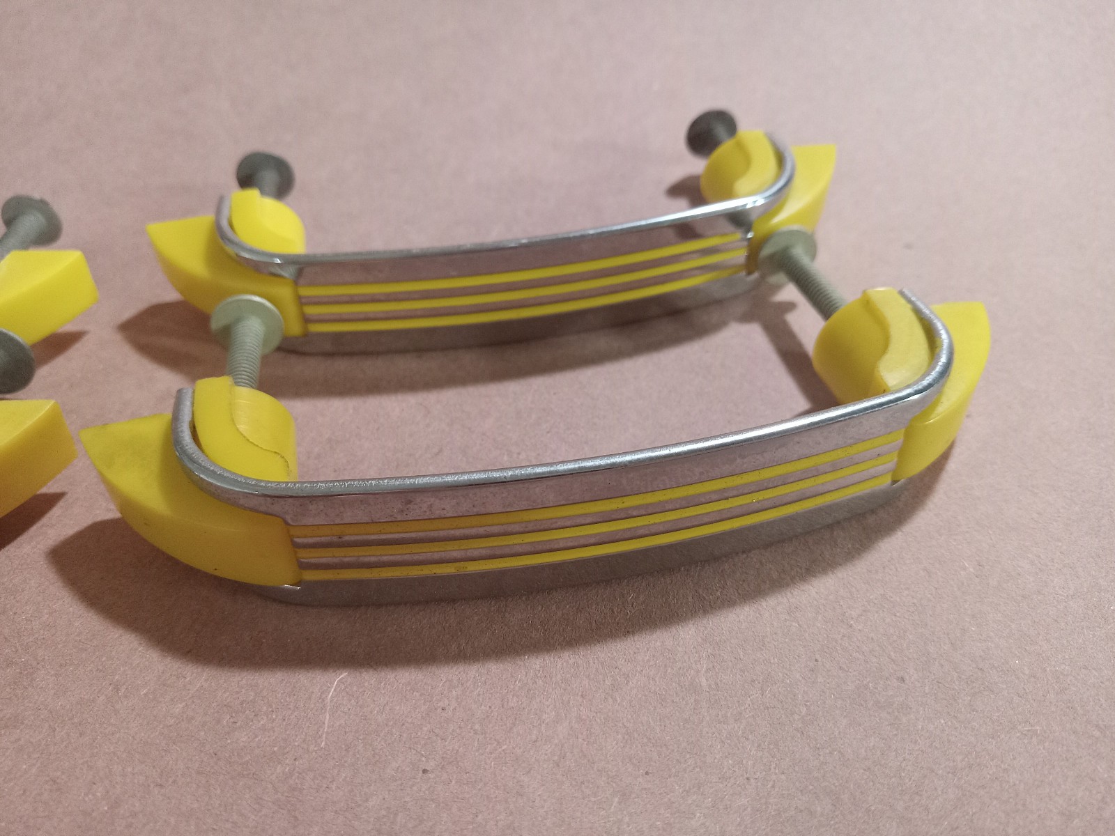 Lot of 6 VTG Art Deco Drawer Pulls Yellow Plastic 1930’s Streamline Moderne