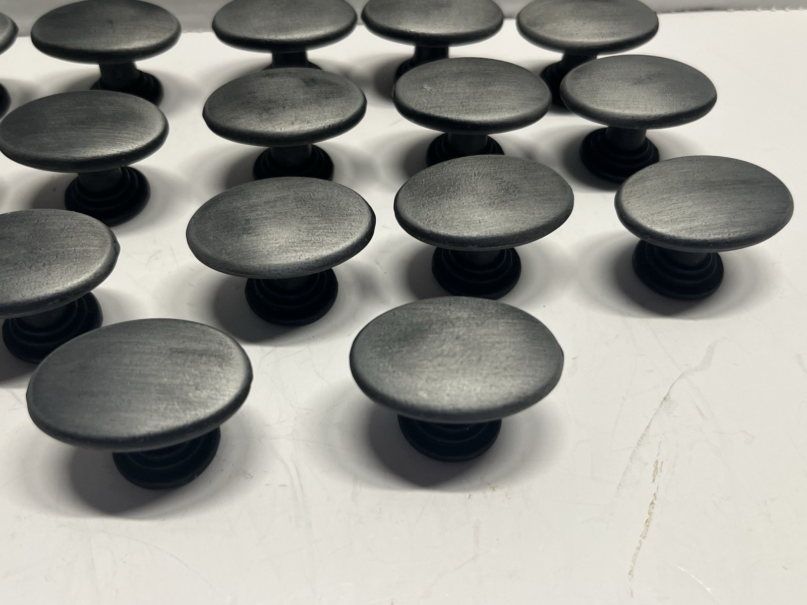 Vintage Lot (17) NOS Heavy Gray/Black Oval Drawer/Cabinet Fixed Knobs