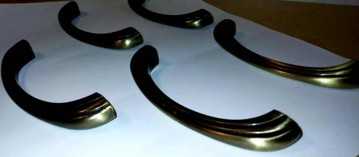 5 Vintage Bronze Tone Drawer Cabinet Handle Pulls Grooved Lines 4 1/4″