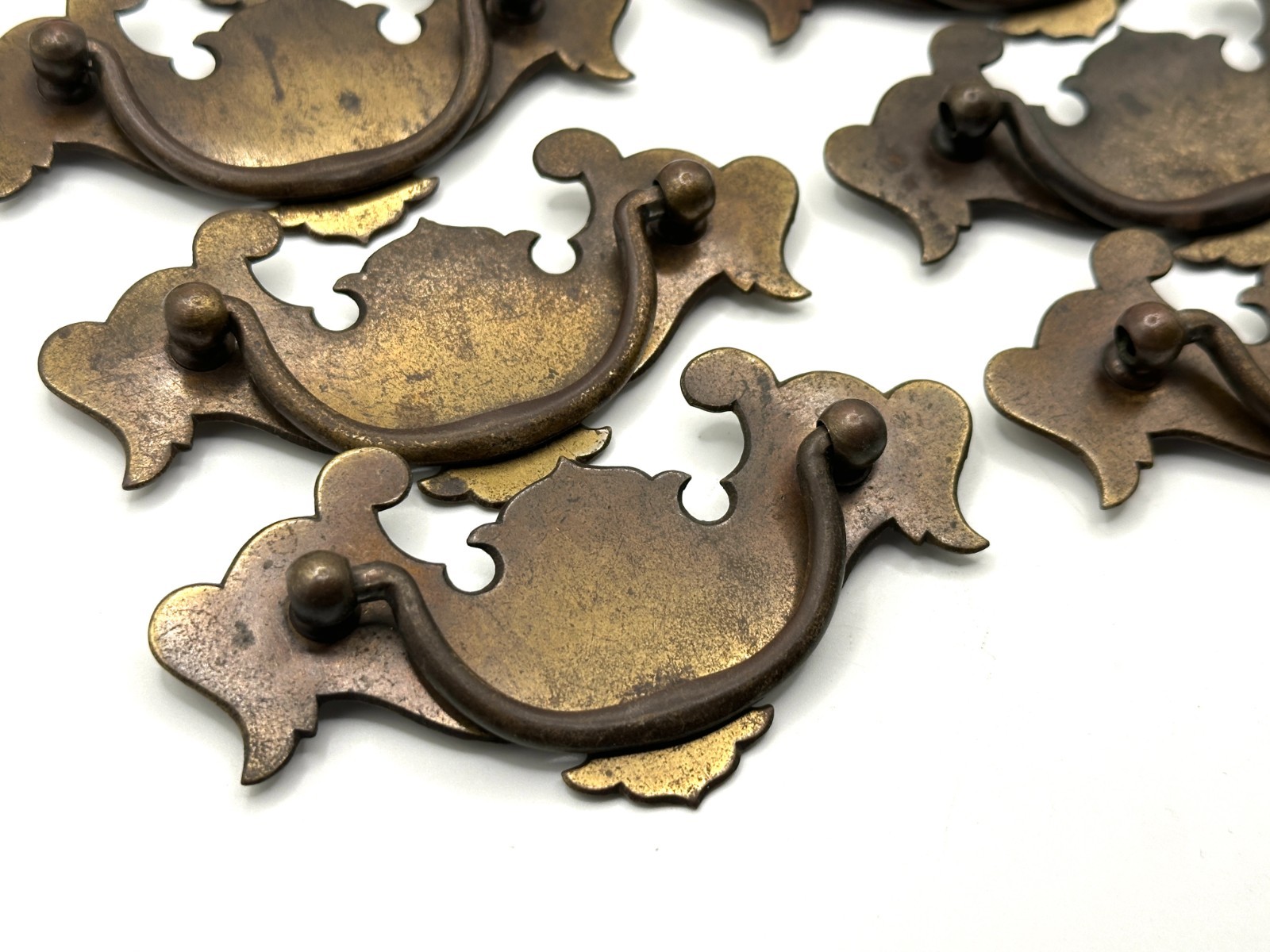 Vintage 8 Brass Chippendale-Style Batwing Drop Handle Drawer Pulls