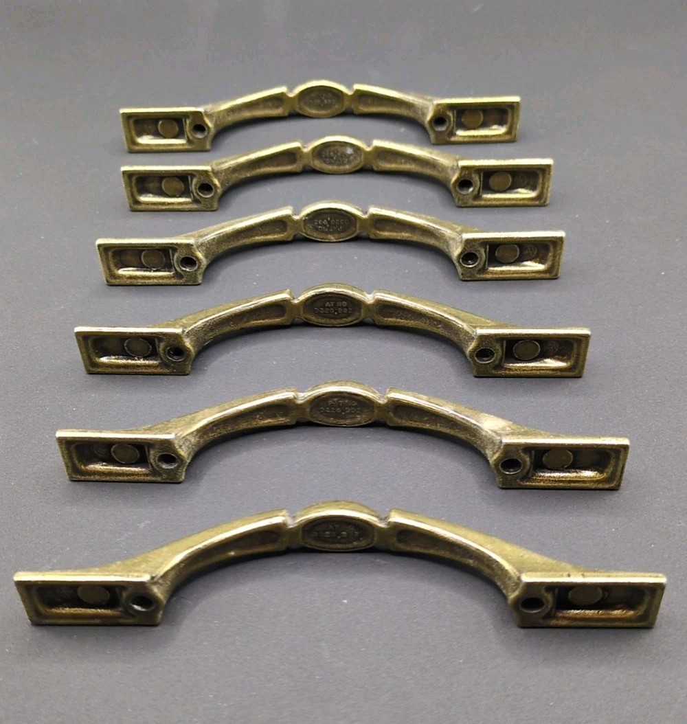Vtg Brass Amerock Drawer Pulls 1302-1 Salvaged 5″ Long 3″ Between Holes Set of 6