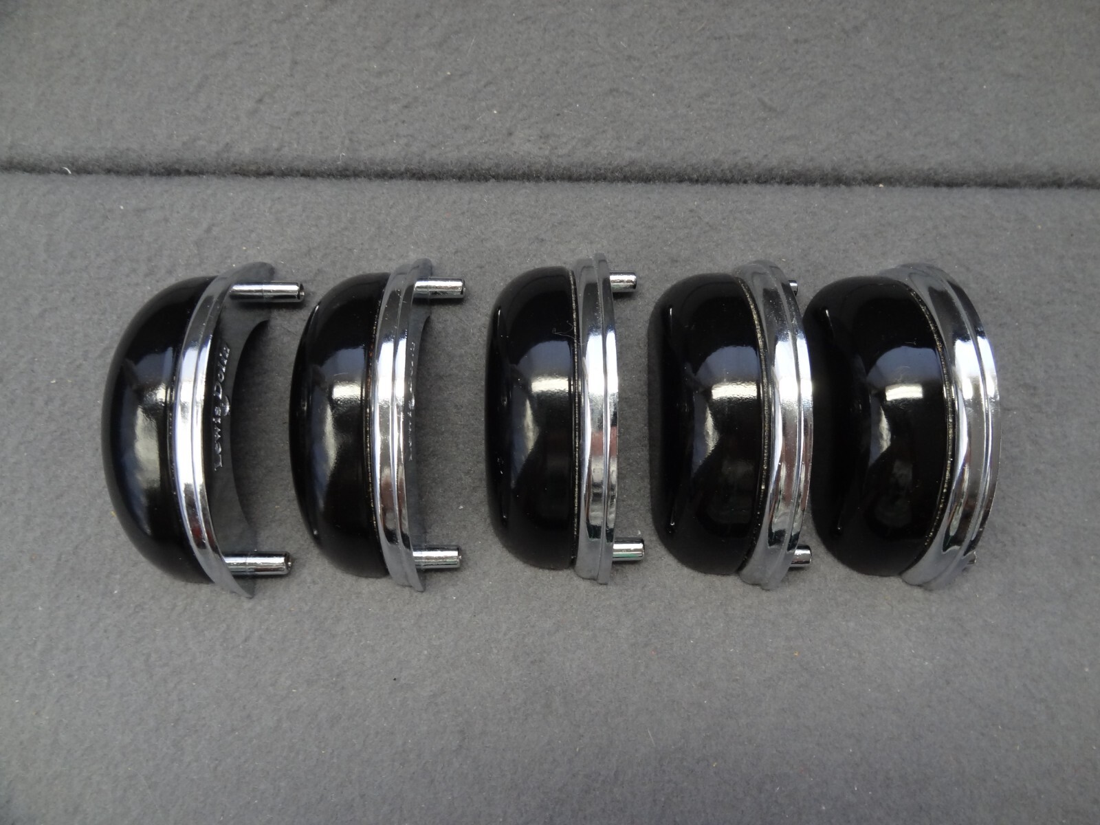 Lewis Dolin (5) Black Glass & Silver Metal Bin Drawer Pulls VTG 3″ On-Center