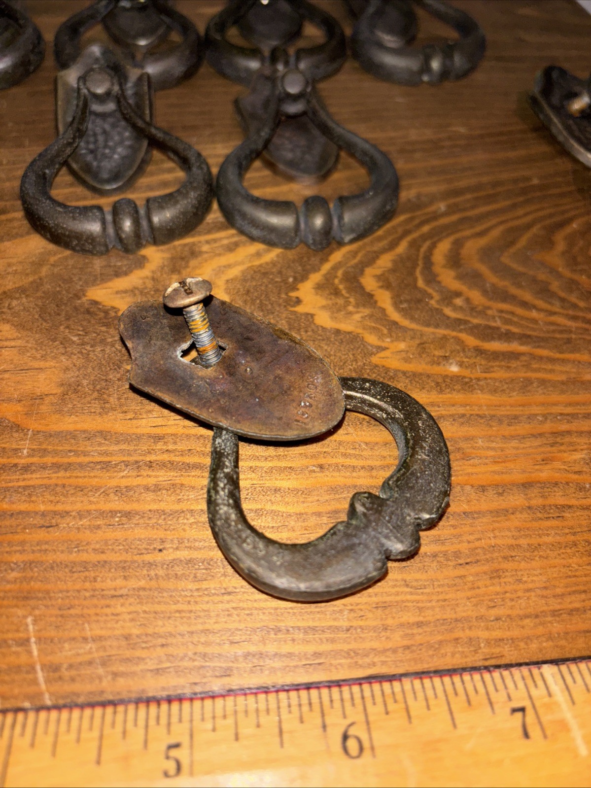 8 Mid Century Vintage 1960s 1970s Metal Hammered Brass Color Handle Pull