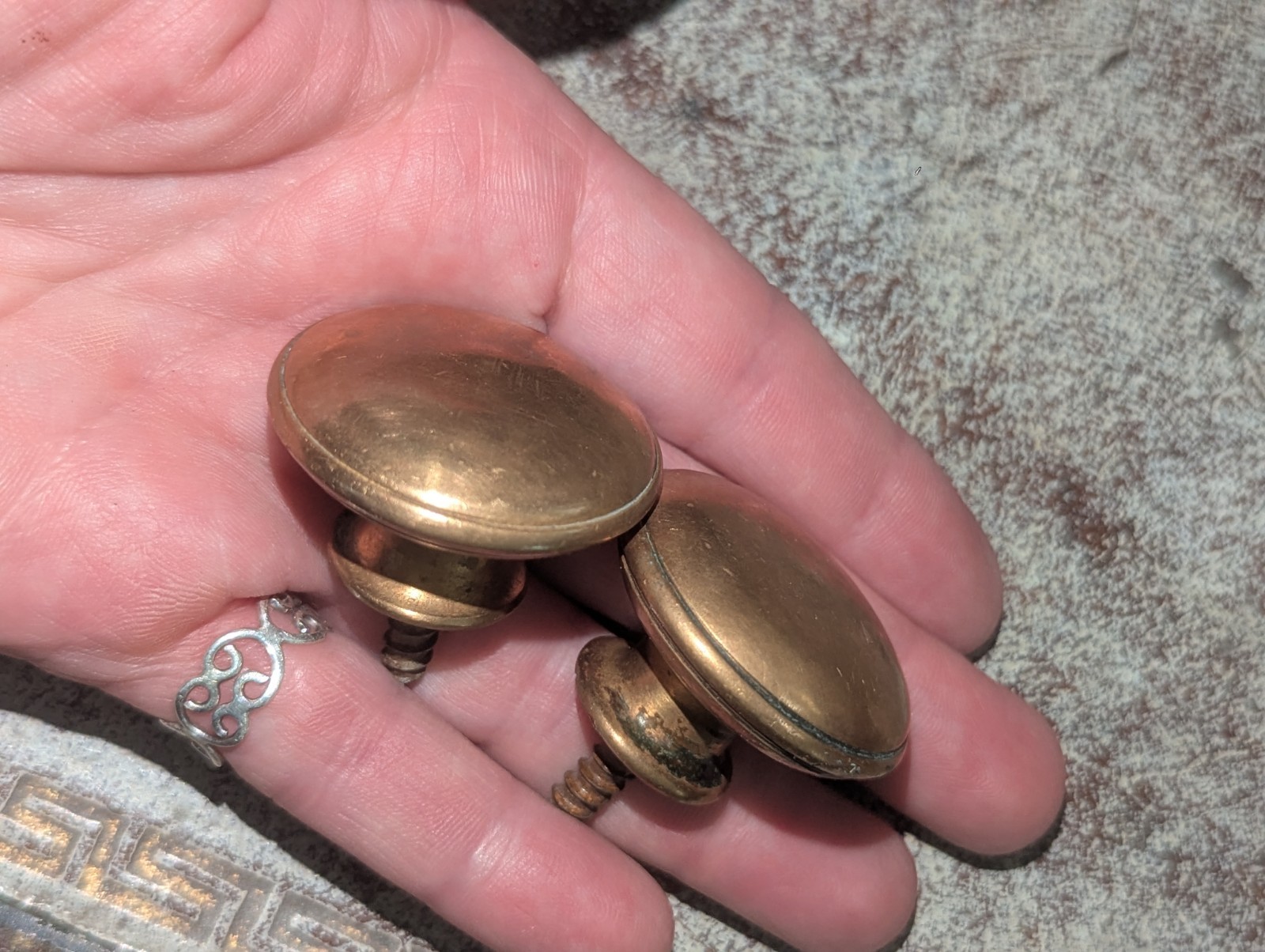 Pair ANTIQUE Quality Heavy Brass Bronze Cabinet Drawer Knobs 1 1/2 Inch