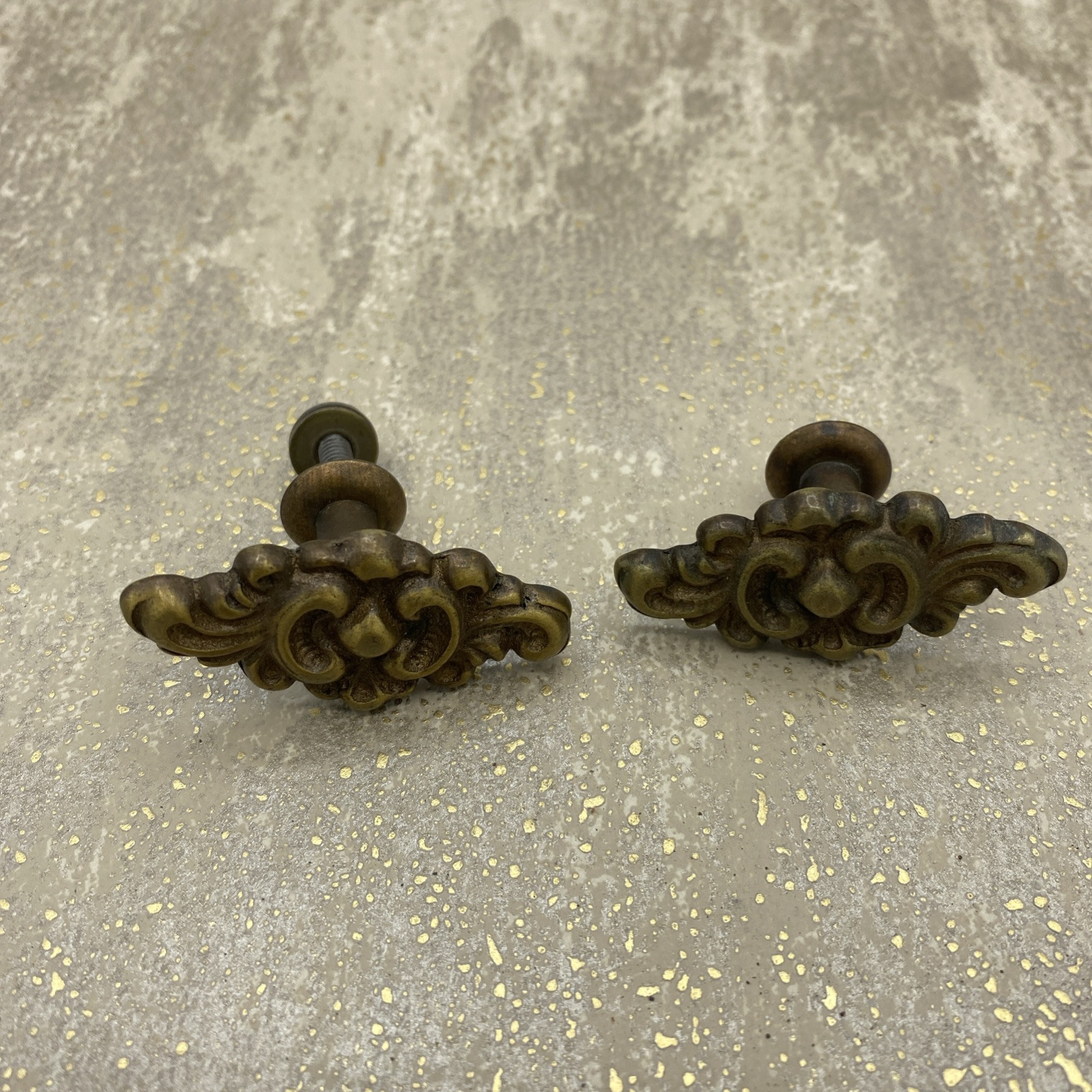 2 Antique Brass Drawer/ Cabinet Handles /Pulls- Ornate, Floral Design