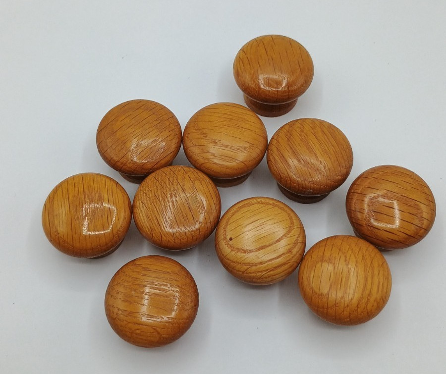 10 Vintage Round Wood Oak Mushroom Drawer Pull Knobs 1.5″