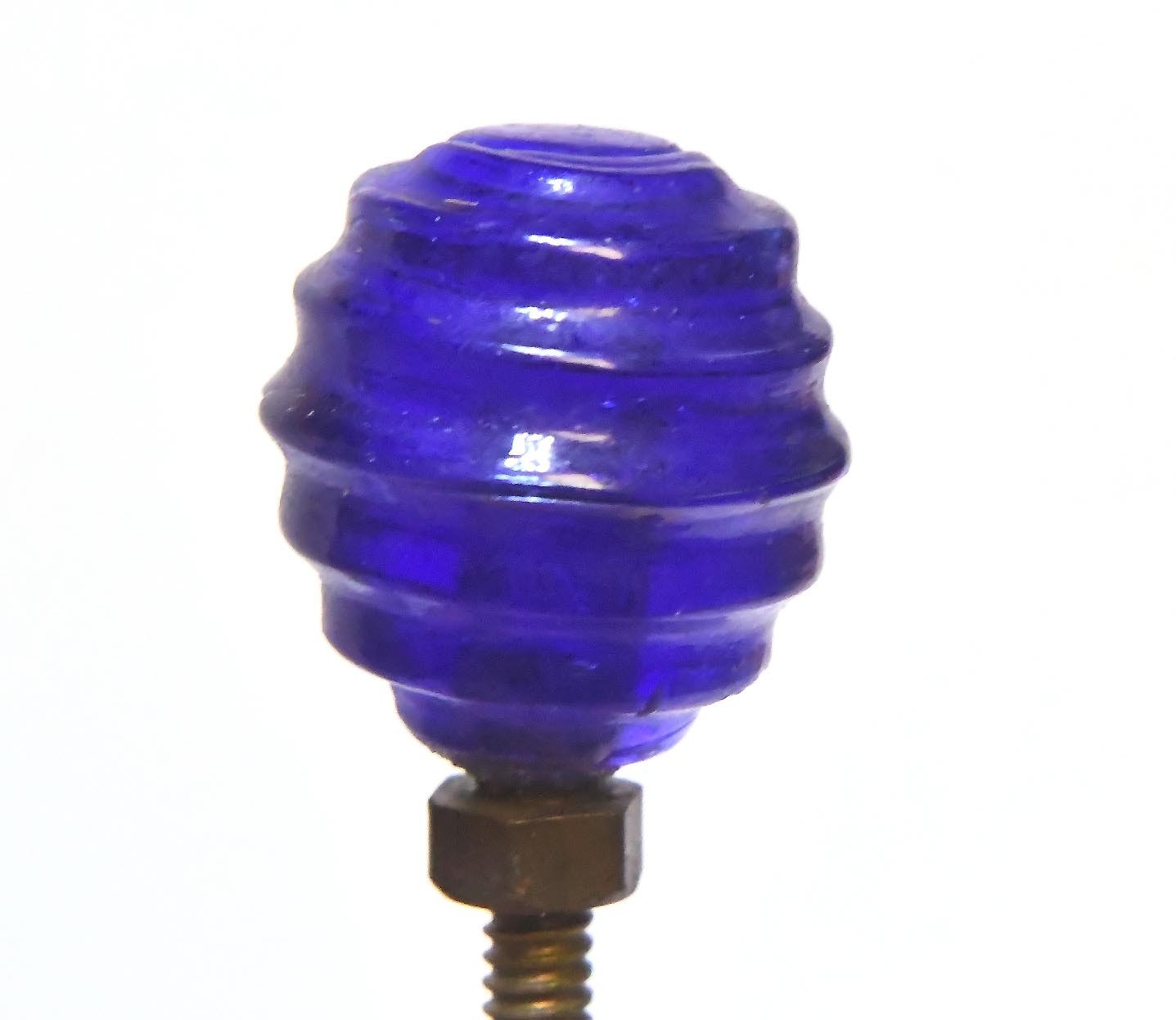 RARE 6 VINTAGE COBALT BLUE GLASS DRAWER PULLS KNOBS