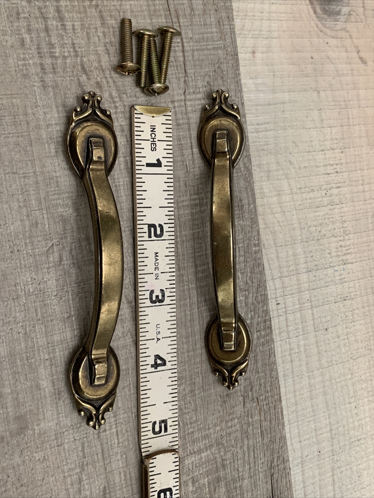 BRASS AMEROCK HANDLES Lot Of 2 Marked 5″ Furniture Cabinet Vintage WITH SCREWS