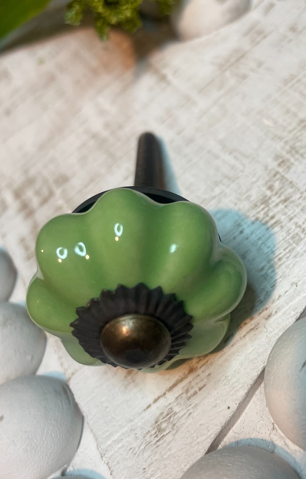 Antique Ceramic Gold Bronze Drawer Pulls Green Flower Door Kitchen Cabinet Knob