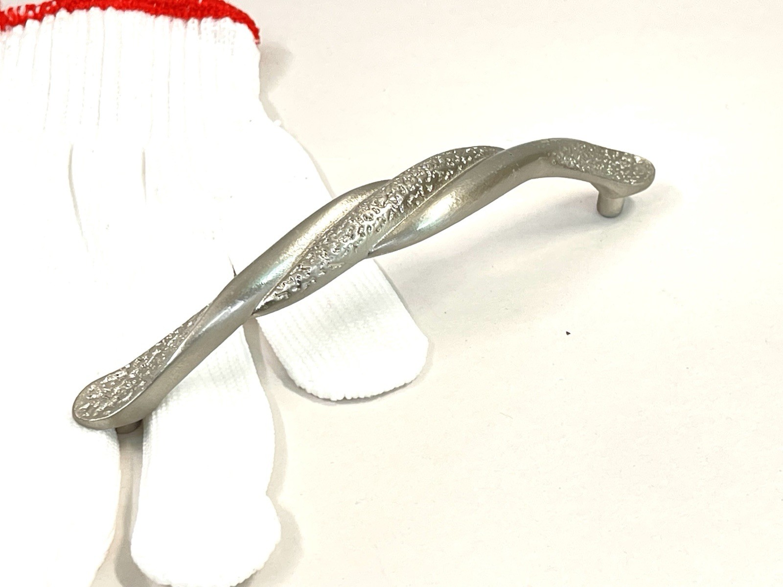 KBC Vintage Drawer Pull Fixed Handle Hammered Nickel Twist 5.15″ OCB lot#7414