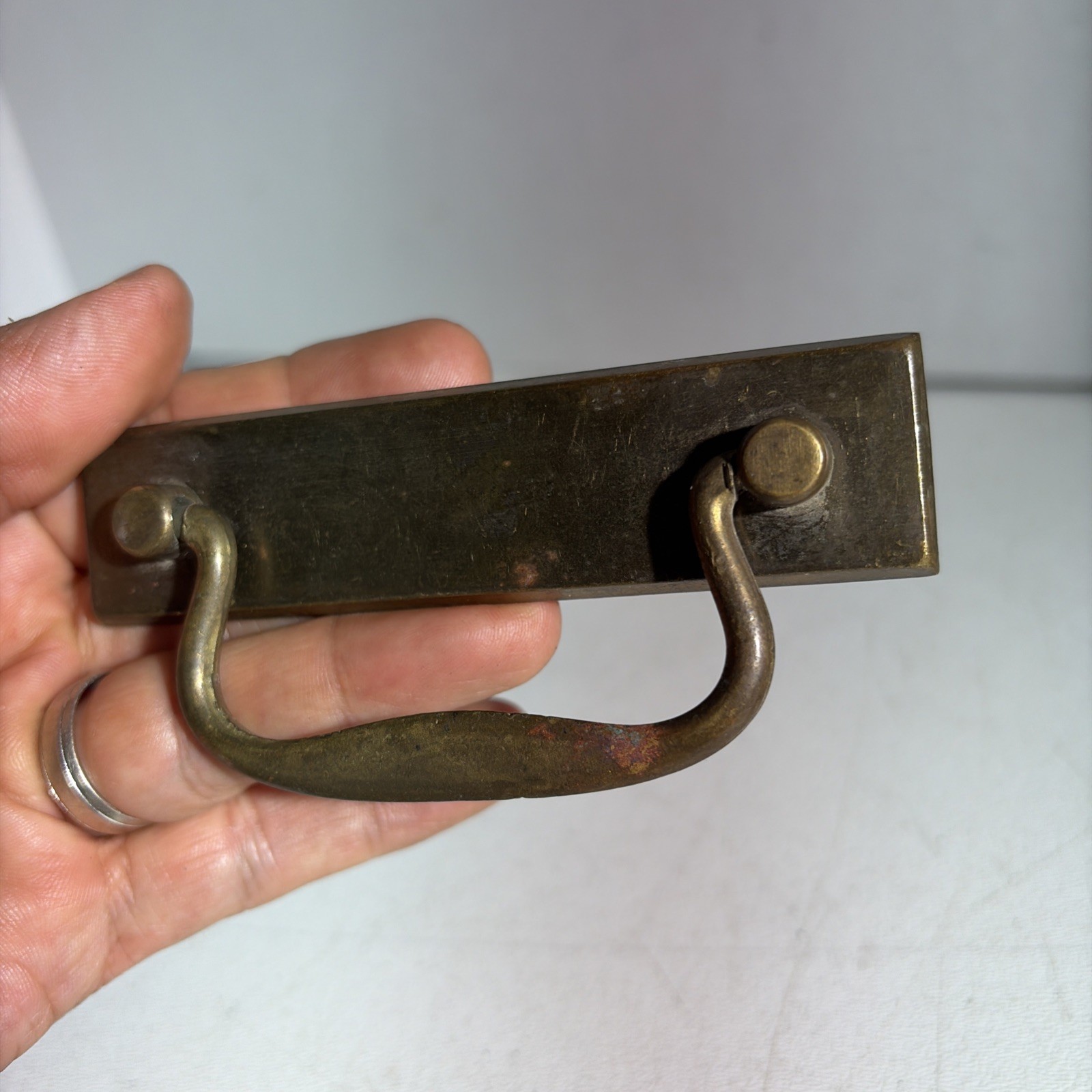 Vintage Single Mid Century Modern Brass Drawer Bail Drop Pull Handle