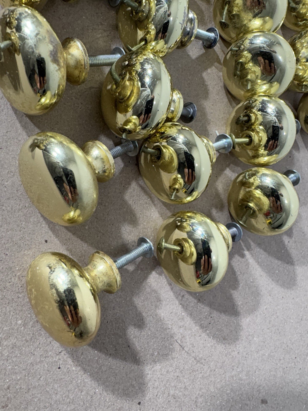 Vintage Brass Door Drawer Cabinet 1” Heavy Round Knob Lot W/Screws Furniture
