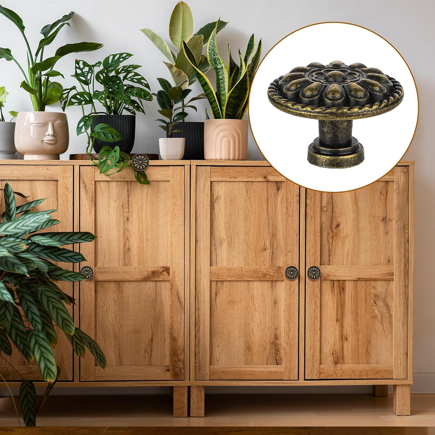 8 Pack Antique Brass Drawer Knobs, Vintage Dresser Drawers Knobs, Solid round Ca