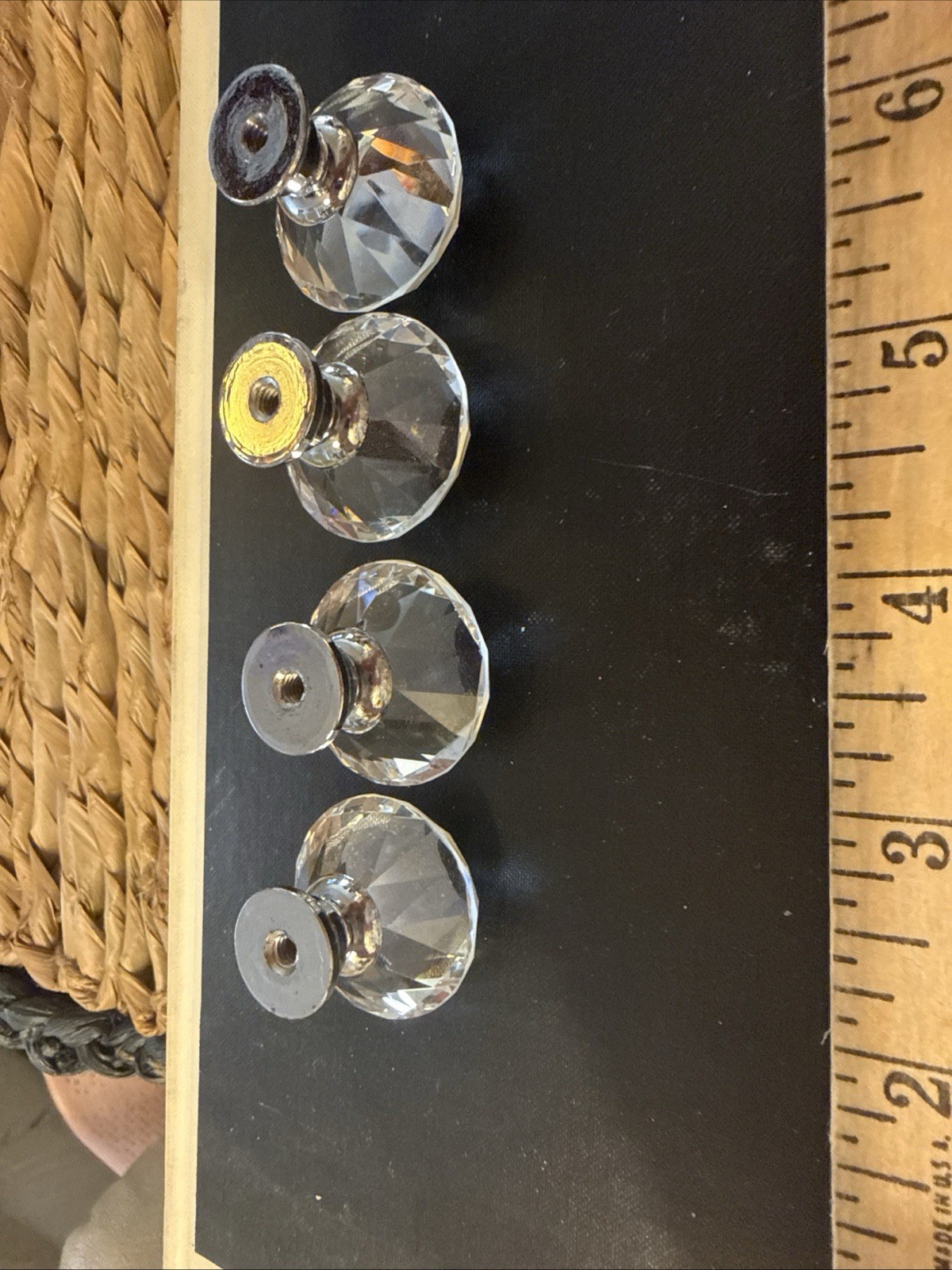 Lot of 4 Clear Crystal Glass Drawer,or Cabinet Pulls or Knobs- 1”