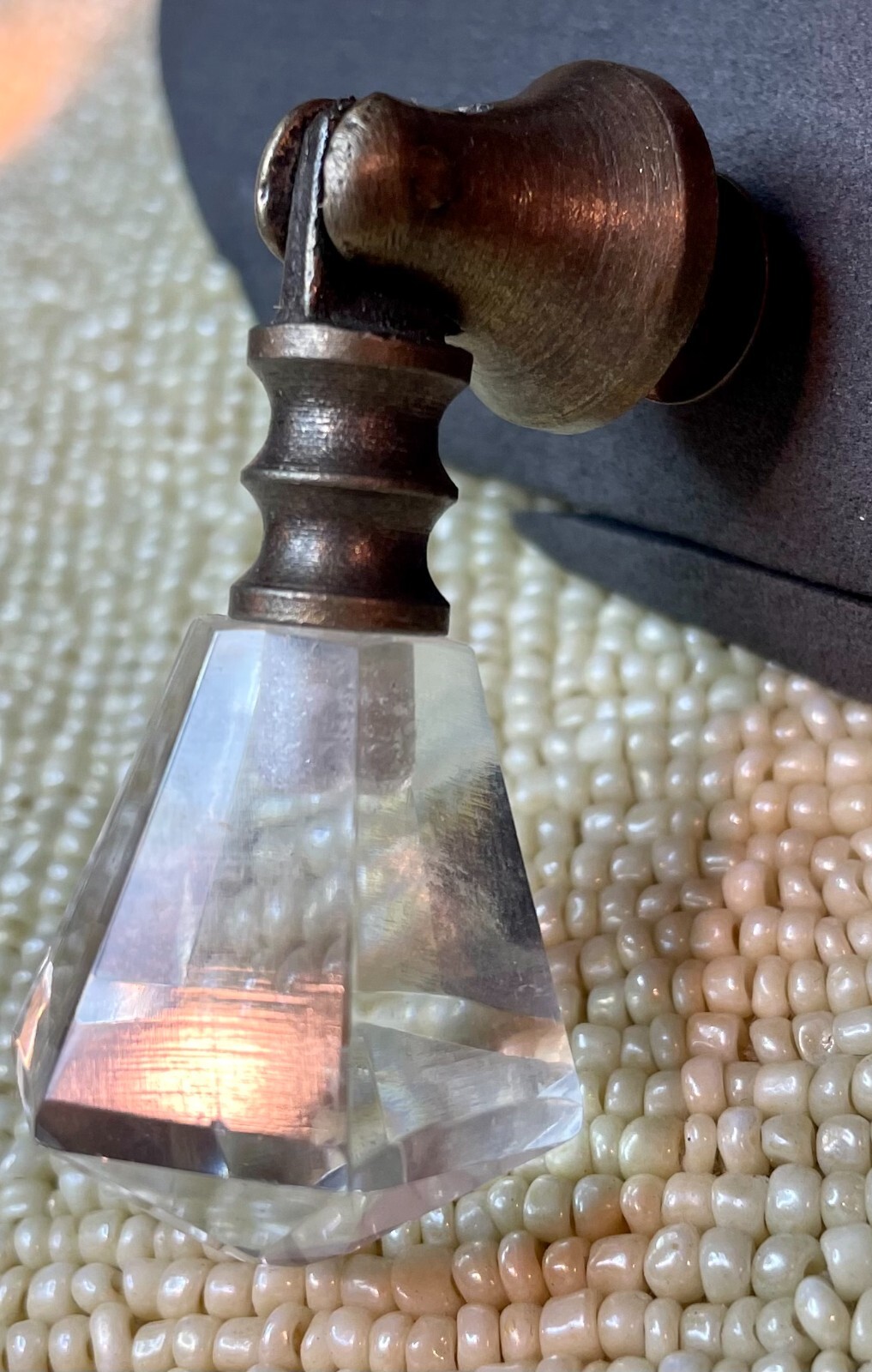 Victorian Teardrop Drawer Pull Handle Drop Knob Prism Glass Brass VTG Cabinet