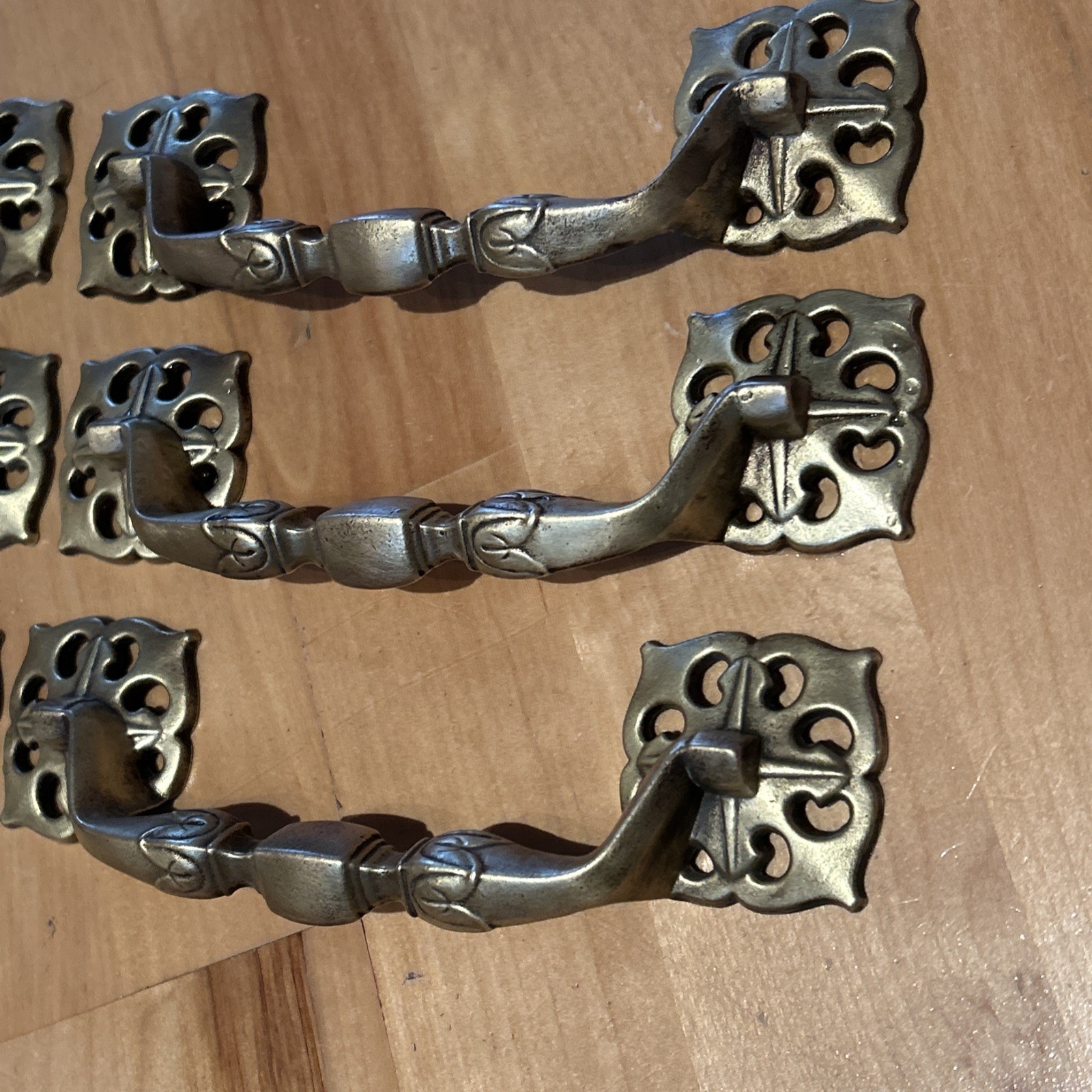 Set 6 Large Vintage 70s Solid Brass Celtic Drawer Handles Pulls 5 5/8” Centers