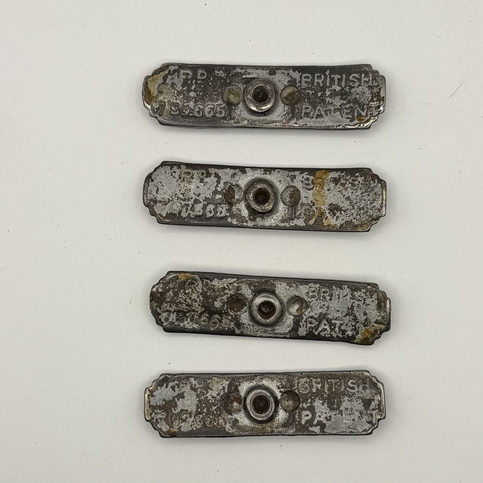Art Deco Antique Furniture Drawer Pulls Metal Marked RP British Patent #797665