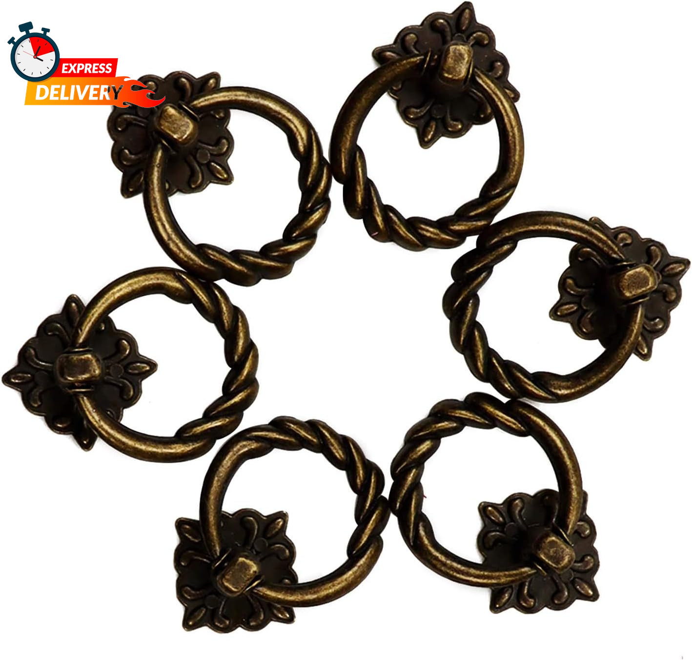 Chris.W 6Pcs Vintage Bronze Drop Ring Knobs Pulls Handles for Dresser Drawer Ant