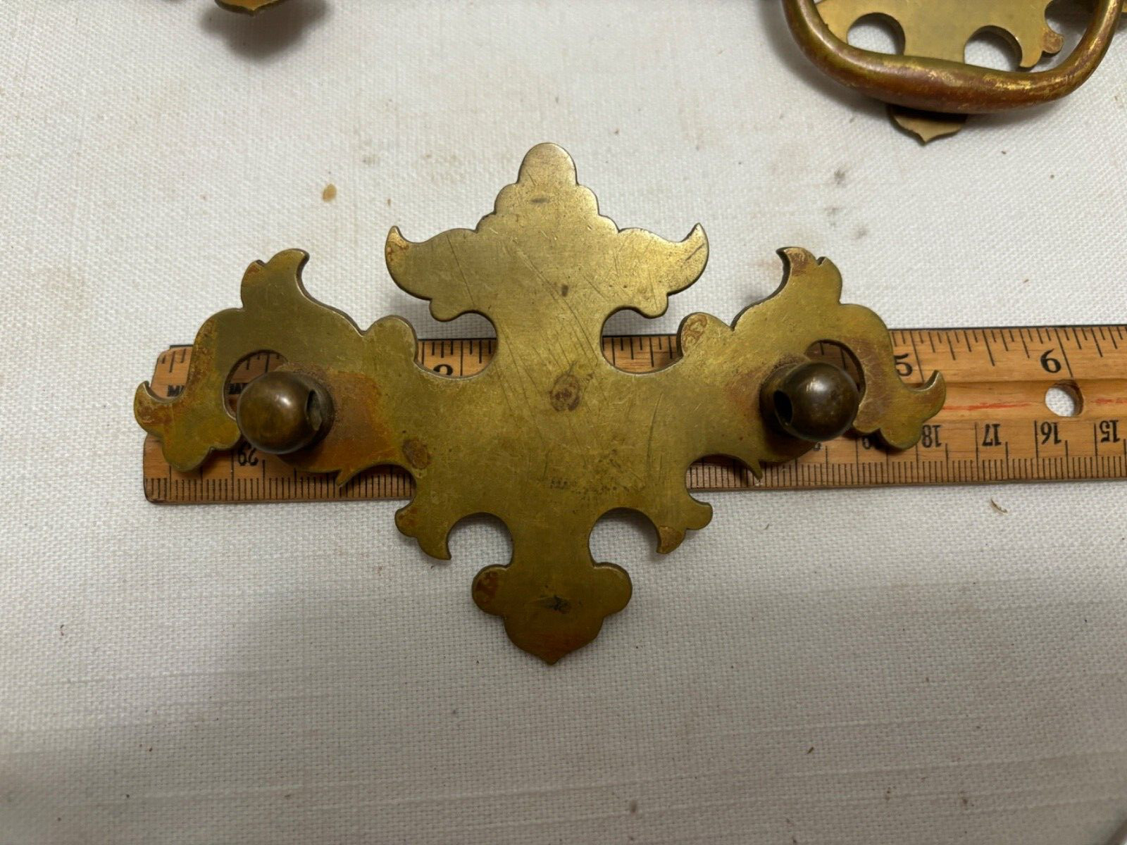 6 Chippendale 5″ Batwing Vintage Cast Brass Backplates 1 Complete Drawer Pull