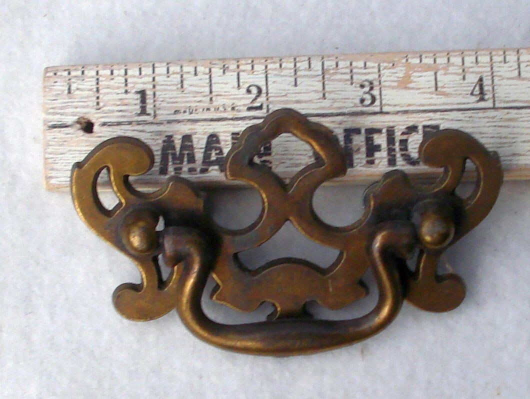Brass Pierced Chippendale Drop Ball Drawer Pulls w/ Screws Canada Vtg Lot of 2