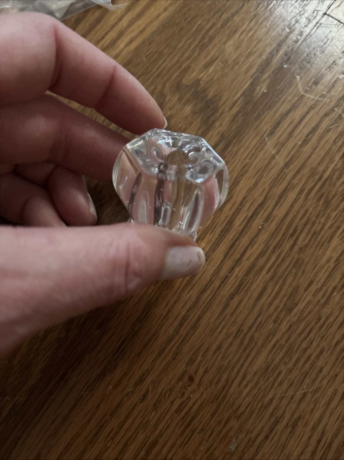 Set Of 6 Clear Glass Hexagon 6 sided Drawer Cabinet Knobs 1 1/2 Antique Style