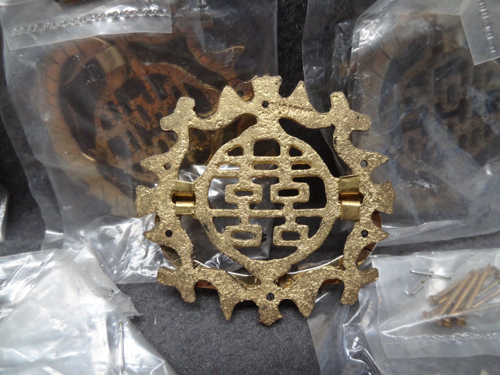 12 Brass 2″ Asian Drawer Pull Hardware VTG Hong Kong Oriental Knocker Door Decor