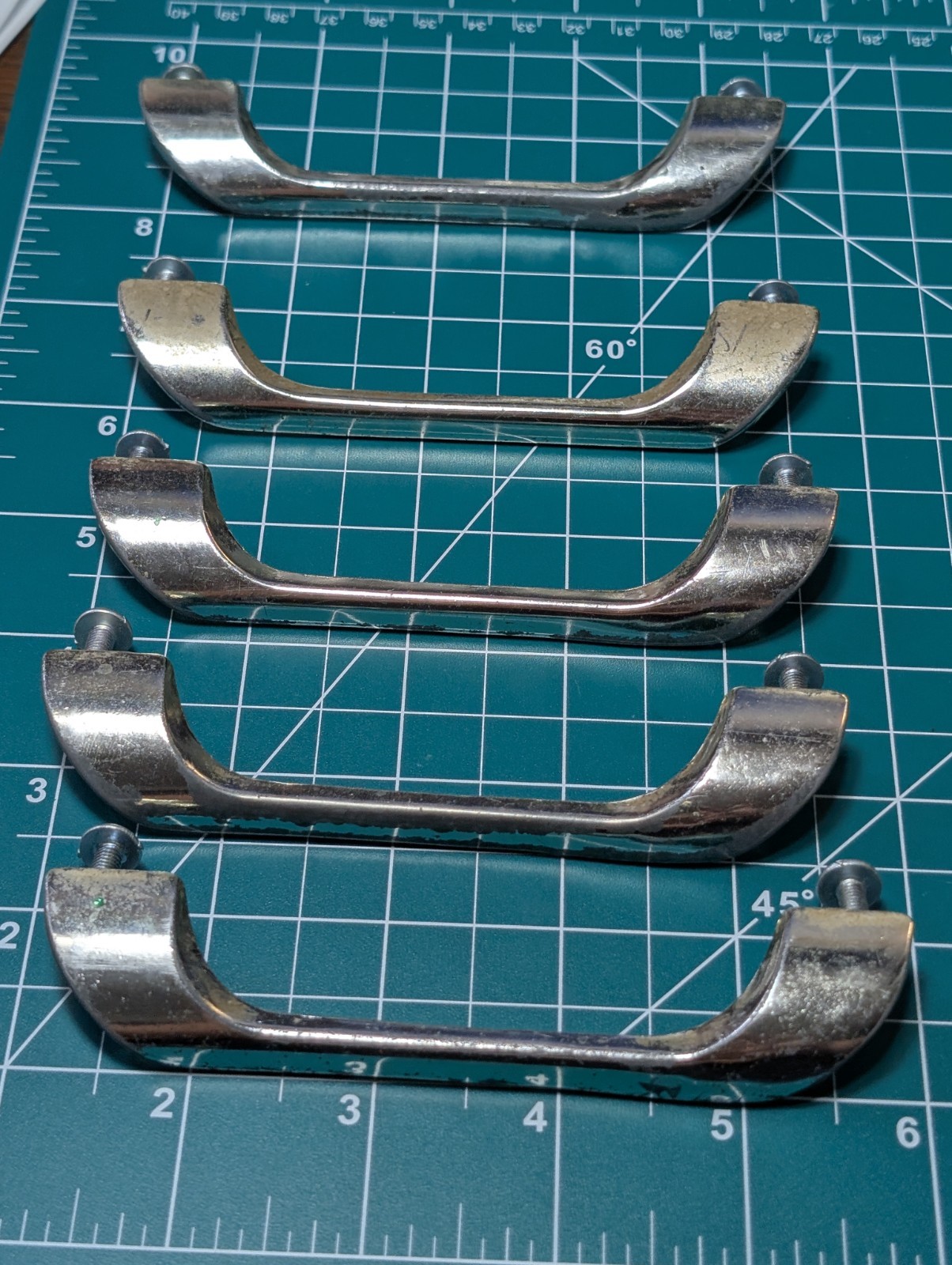 Lot of 5 Vintage Chrome Drawer Cabinet Pulls Handles Retro MCM Art Deco 4.75″