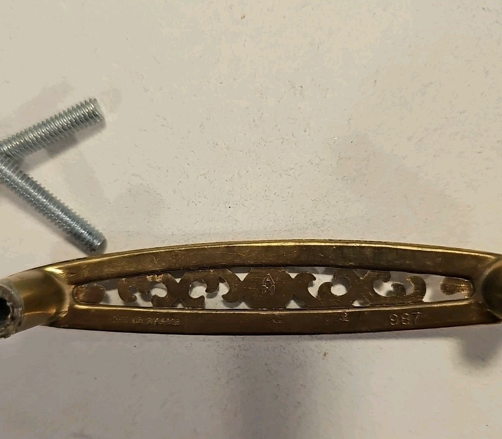 6 Vintage NOS Ajax Drawer Pulls Handles Gold White Center Flower Hardware 987
